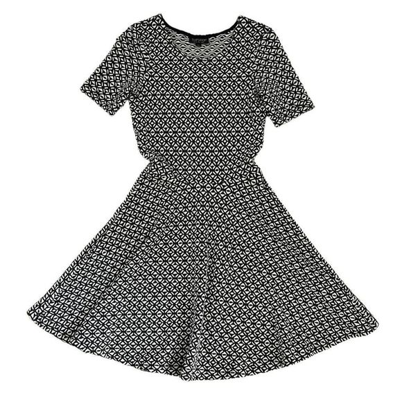 Top Shop Women's Size 2 Knit Stretch Fit Flare Dress Blue White EUC - Picture 1 of 6